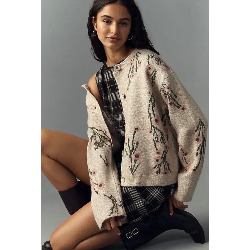 Maeve By Anthropologie | Crew-Neck Floral Cardigan Sweater Sz M